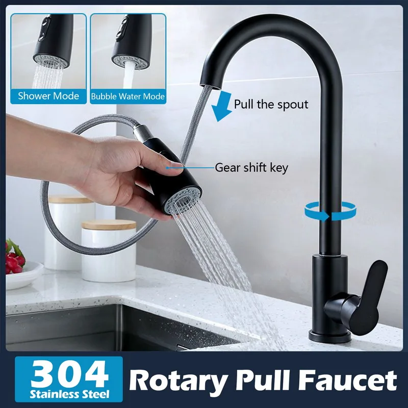 Kitchen Faucets Flexible Pull-Out Sink Mixer Tap 2 Modes Nozzle Cold And Hot Water Faucet 360° Rotation Faucet