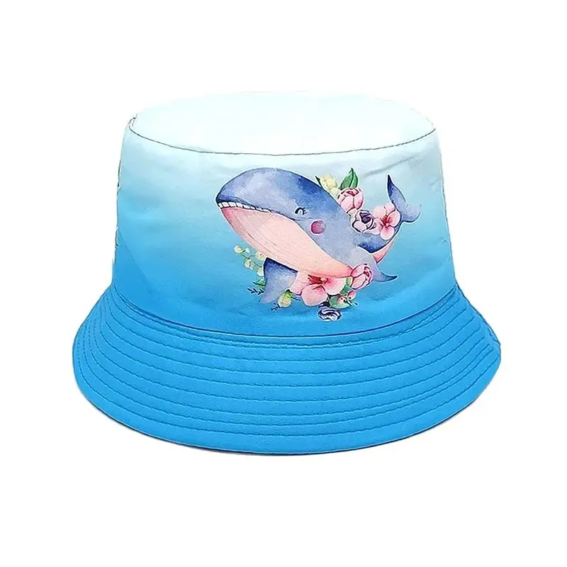 

Four Seasons Polyester Cartoon Whale Print Bucket Hat Outdoor Travel Sun Cap For Child Boy and Girl 85