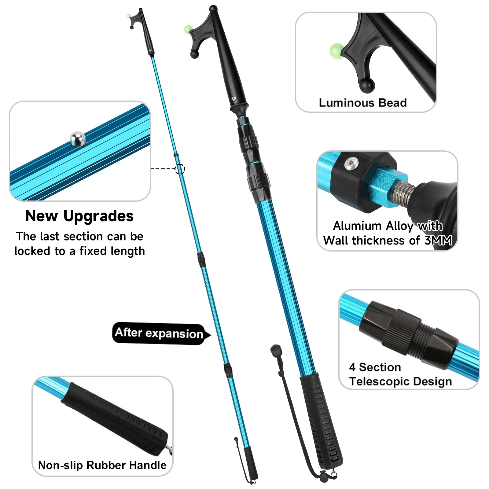 2M Boat Hook Telescopic Aluminium Alloy Pole With Lock Glass Beads Fishing Gaff Hook Boat Accessories fishing tools