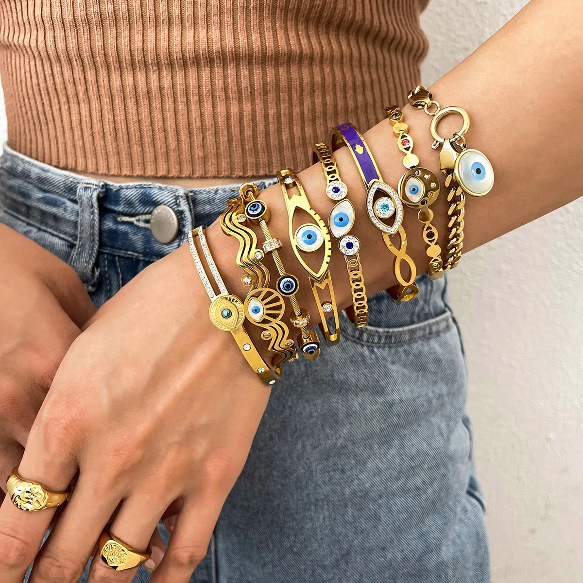 Boho Evil Eye Stainless Steel Bangles Bracelets for Women Vintage Classic Charm Zircon Friendship Accessories bangle bracelet stainless steel bracelet zircon bracelet