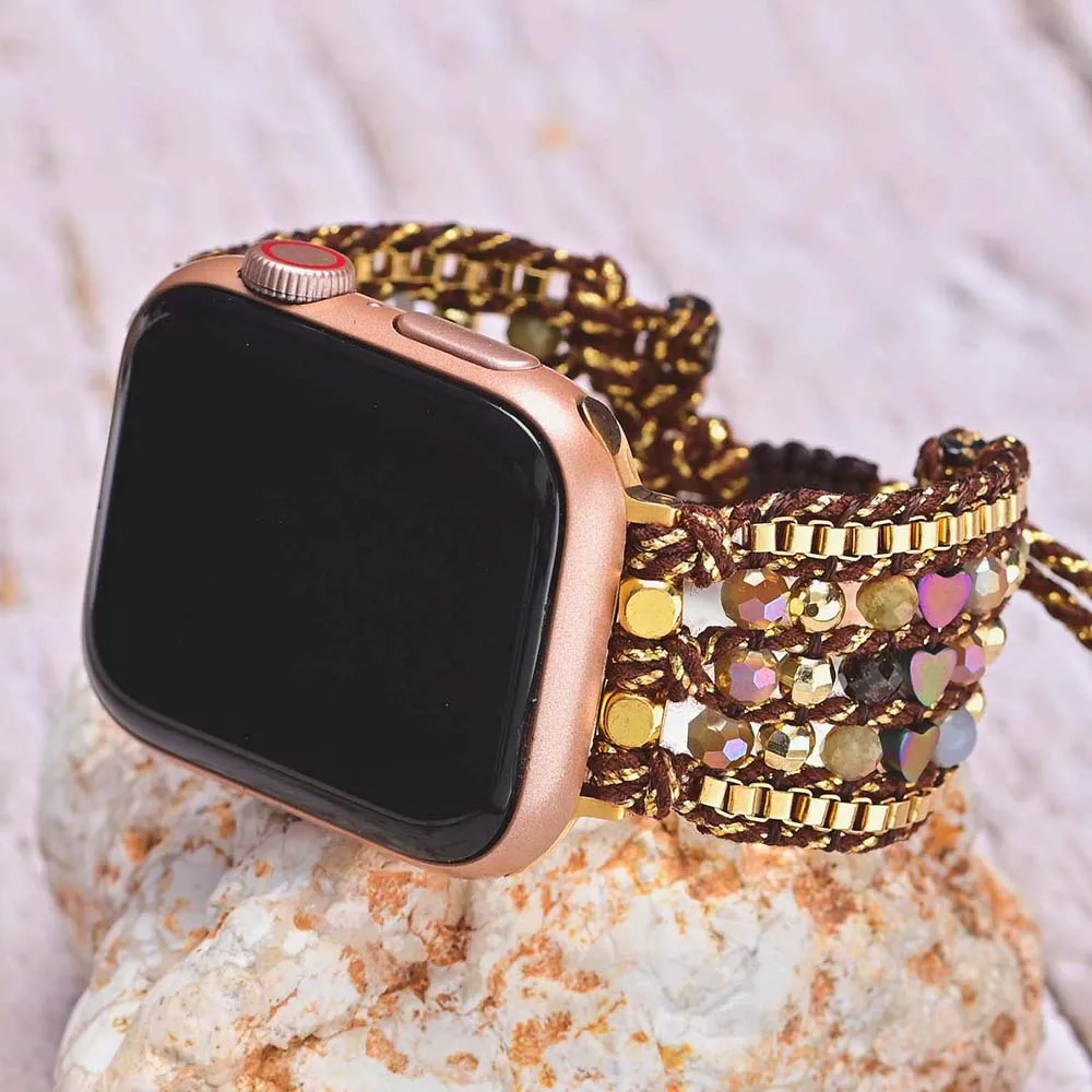 Healing Natural Stone Apple Watch Band Boho Wax Rope Love Shape Hemitates Apple Watch Strap Jewelry Gift Wholesale dropshipping Bracelets AliExpress