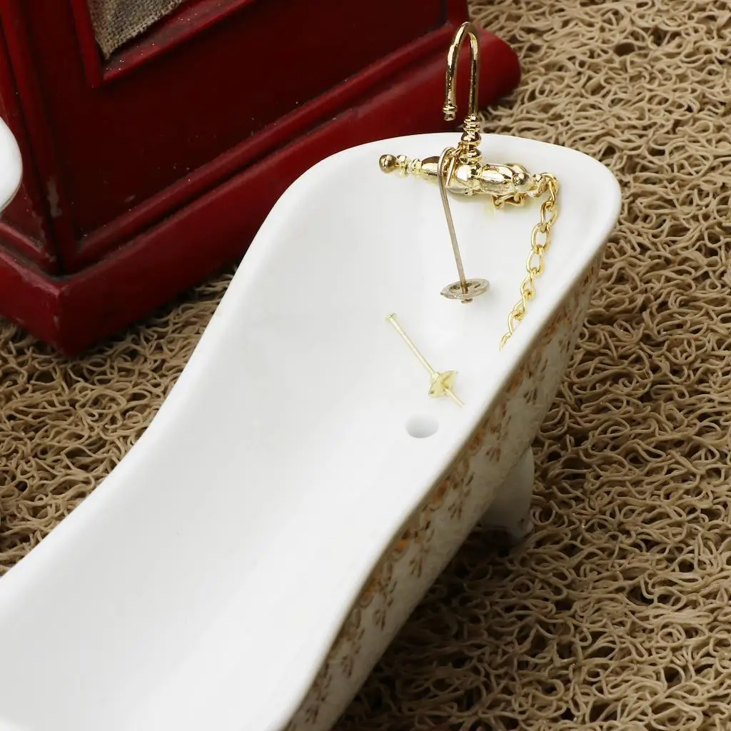 1/12 Dollhouse Miniature Bathroom Toys Set Furniture Toilet Bathtub Basin #1 6