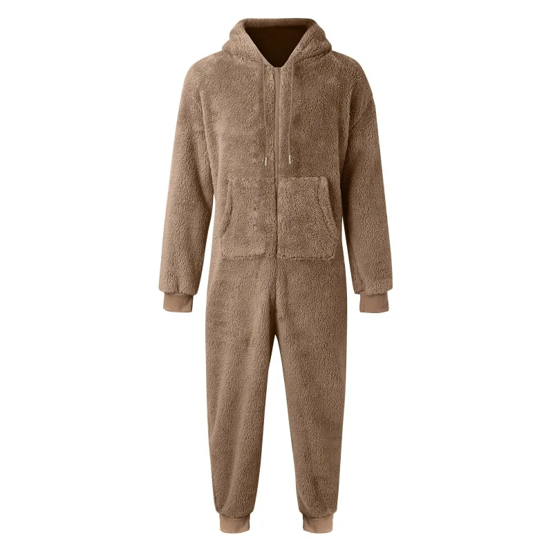 Men's Zipper Warm Plush Thermal One-piece Pajamas for Couples Pajama Man Sleepwear Sleeping Sexy Lingerie Jump Suit men bodysuits men jumpsuits men lingerie