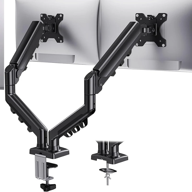 Monitor Desk Mount, Fully Adjustable Dual Monitor Arm for 2 Computer Screens up to 27 inch, Clamp Base Stand for Desk