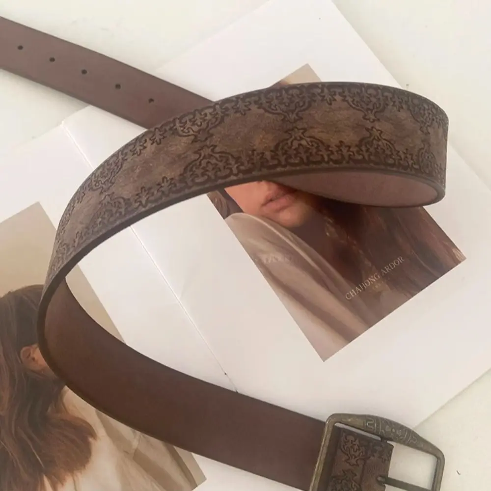 

PU Vintage Embossed Belt Fashion Alloy Accessories Pattern Print Belts PU Leather Waistband