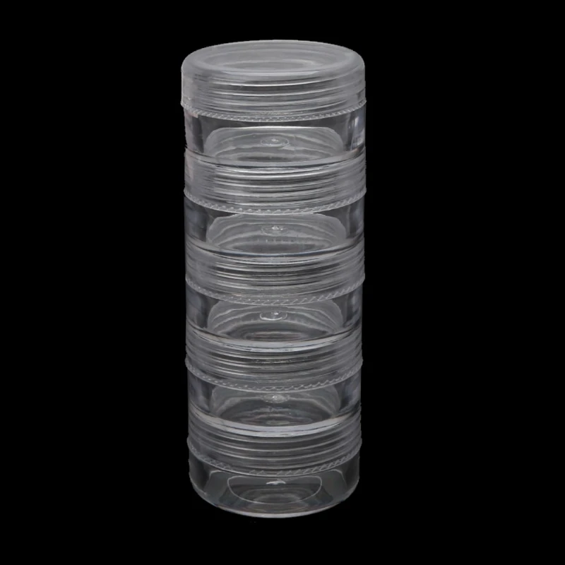 

5 Layer Stackable Bead Containers Small Item Plastic Round Clear Storage Jar Box
