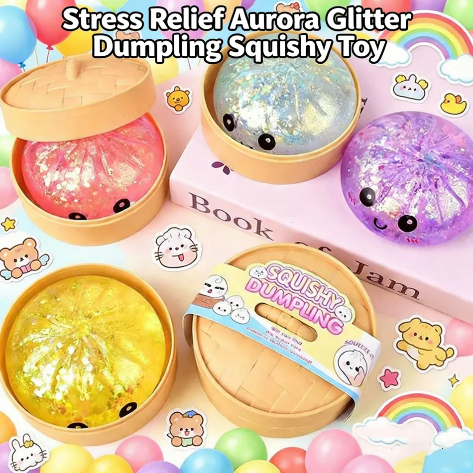 Viral Hidden Design 1-4Pcs Glitt Bead Squishy, Blind Box With Box, Realistic Bun & Dumpling Squeeze Toy, Stress_voghion.com