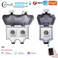 Coswall IP66 Waterproof EU Socket Tuya WIFI / Zigbee Timer Switch Programmable With Power Monitoring Function White