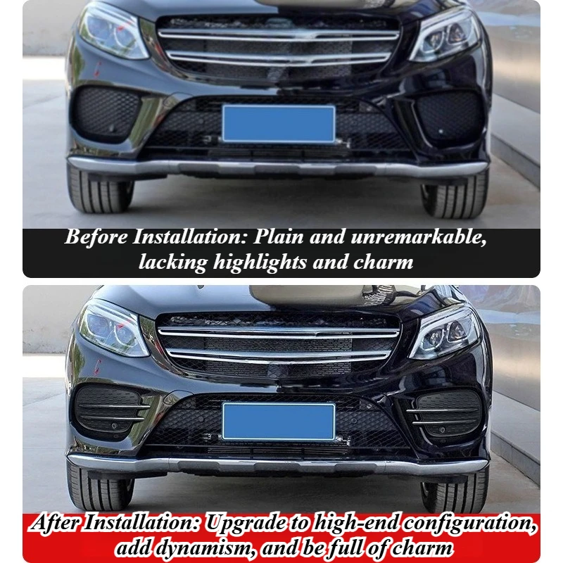 메르세데스 벤츠 GLE W166 2015-2019 프론트 범퍼 에어 블레이드 안개등 트림 글로시 블랙 ABS 립 스포일러 외장 스타일링 키트