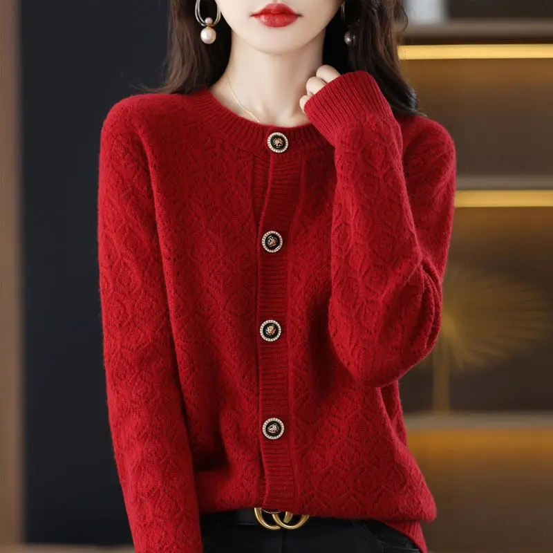 

Autumn Korean Temperament Simple V-neck Sweater Cardigan Women's Solid Button Patchwork Knit Fashion Loose Long Sleeved Coat Top