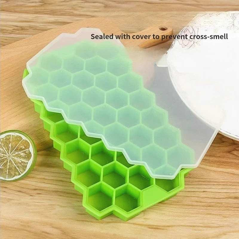Honeycomb Ice Cube Tray with Removable Lid - BPA-Free Silicone Mold for Crystal Clear Ice, Easy Release Design for Cocktails