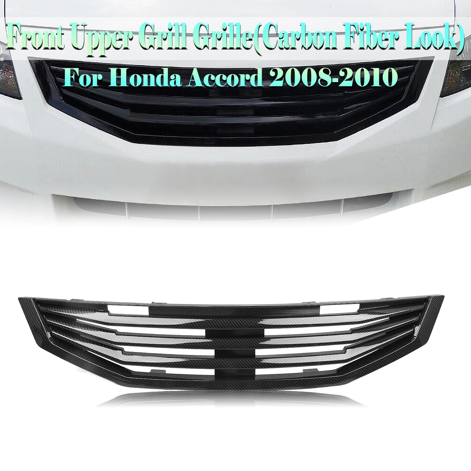 

Front Grille Grill For Honda Accord 2 Door Coupe 2008 2009 2010 Gloss Black/Carbon Fiber Look Car Upper Bumper Hood Mesh Grid