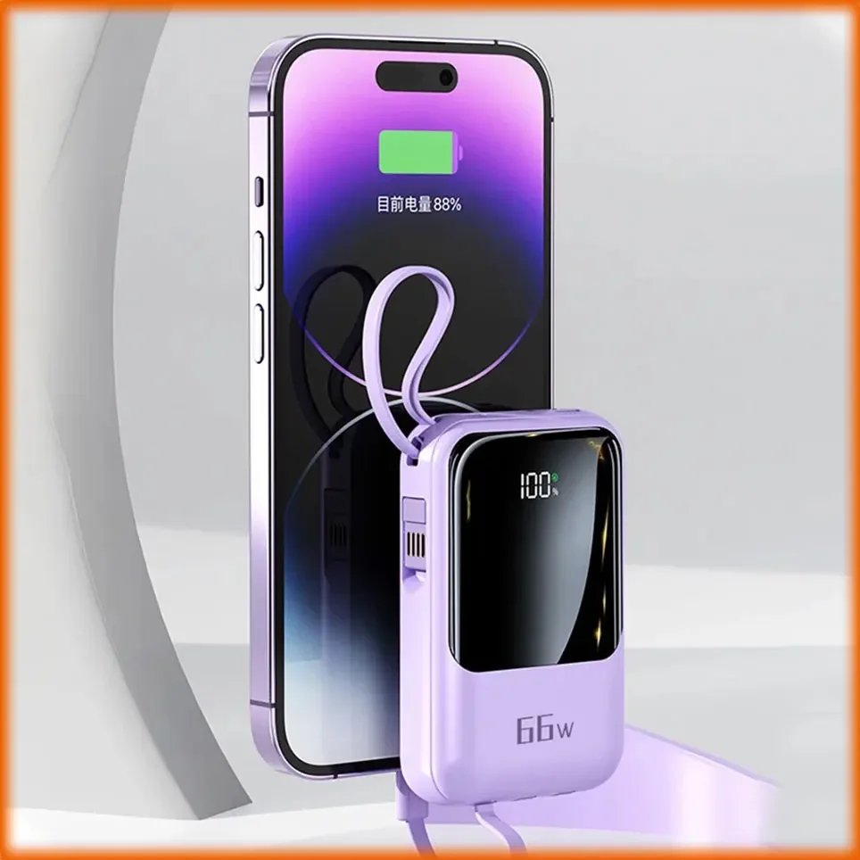 

20000mAh Mobile Power Supply Built-in Cable 66W Ultra Fast Charging Power Bank Waterproof Portable Phone Accessories