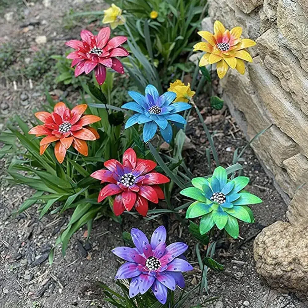 Garden Art Decor 7pcs/set Metal Daylily Flower Simulation Metal Flower For Home Outdoor Decorative