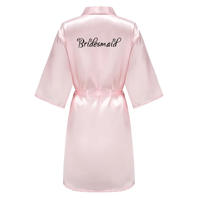 New Bride Bridesmaid Robe With Black Letters Mother Sister of the Bride Wedding Gift Bathrobe Kimono Satin Robes SP005 As the Photo Show