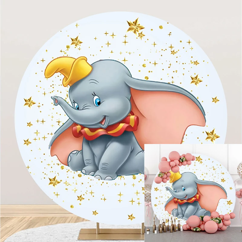 

Disney Kids Dumbo Circle Background Baby Elephant Birthday Party Decoration Banner Round Photography Backdrop Photo Studio