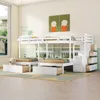 Triple Bunk Beds with Drawers, Wood Full Over Twin & Twin Bunk Bed with Storage Staircase, Triple Bed for Kids,3 Bed Bunk Beds 1