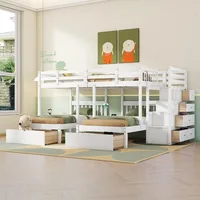 Triple Bunk Beds with Drawers, Wood Full Over Twin & Twin Bunk Bed with Storage Staircase, Triple Bed for Kids,3 Bed Bunk Beds 1