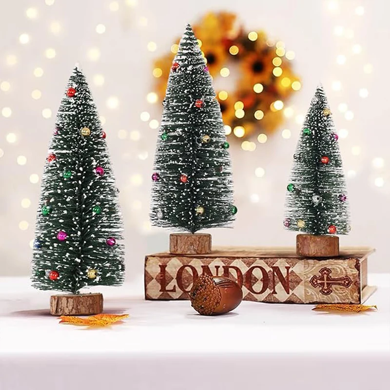 1Pc Desktop Mini Christmas Tree Cedar Tree Snowflake Pine Needle Tree Doll House Festival Tabletop Miniature Snow Decor