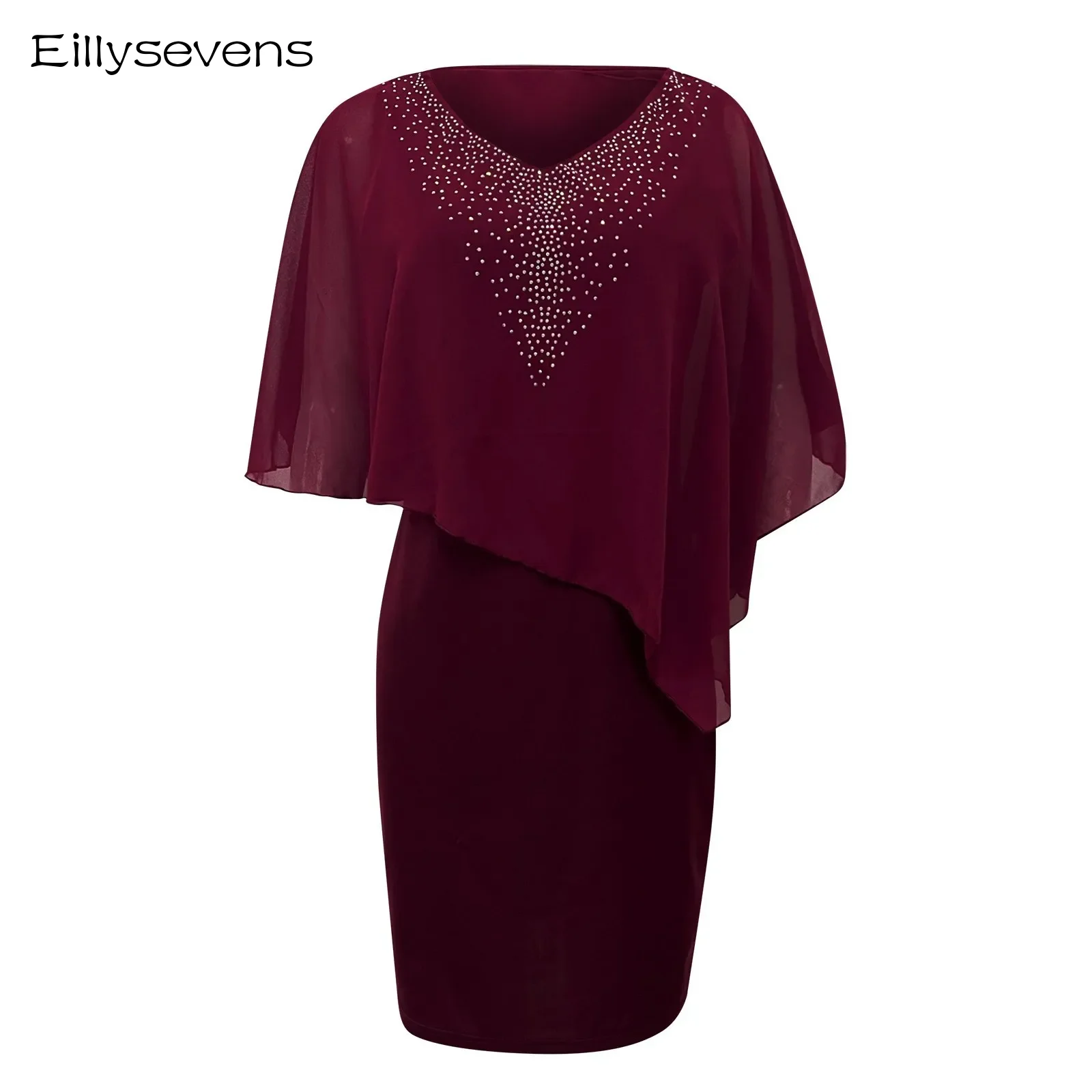 

Plus Size Summer Women Dresses Elegant Overlay Asymmetric Chiffon Sequins Dress Wedding Party Dress Oversized Robes S-5xl