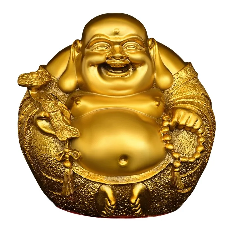 Solid Brass Laughing Buddha Statue, Smiling Maitreya Buddha Figurine for Good Luck & Harmony, Home Office Zen Decor