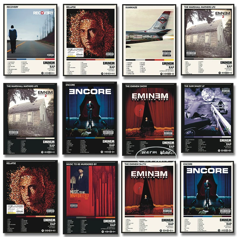 80S Pop Rapper Eminem Poster Estetico Hip Hop Cantante Album Musicale Cover Single Ep Canvas Print Wall Art Student Dormitorio Room Decor