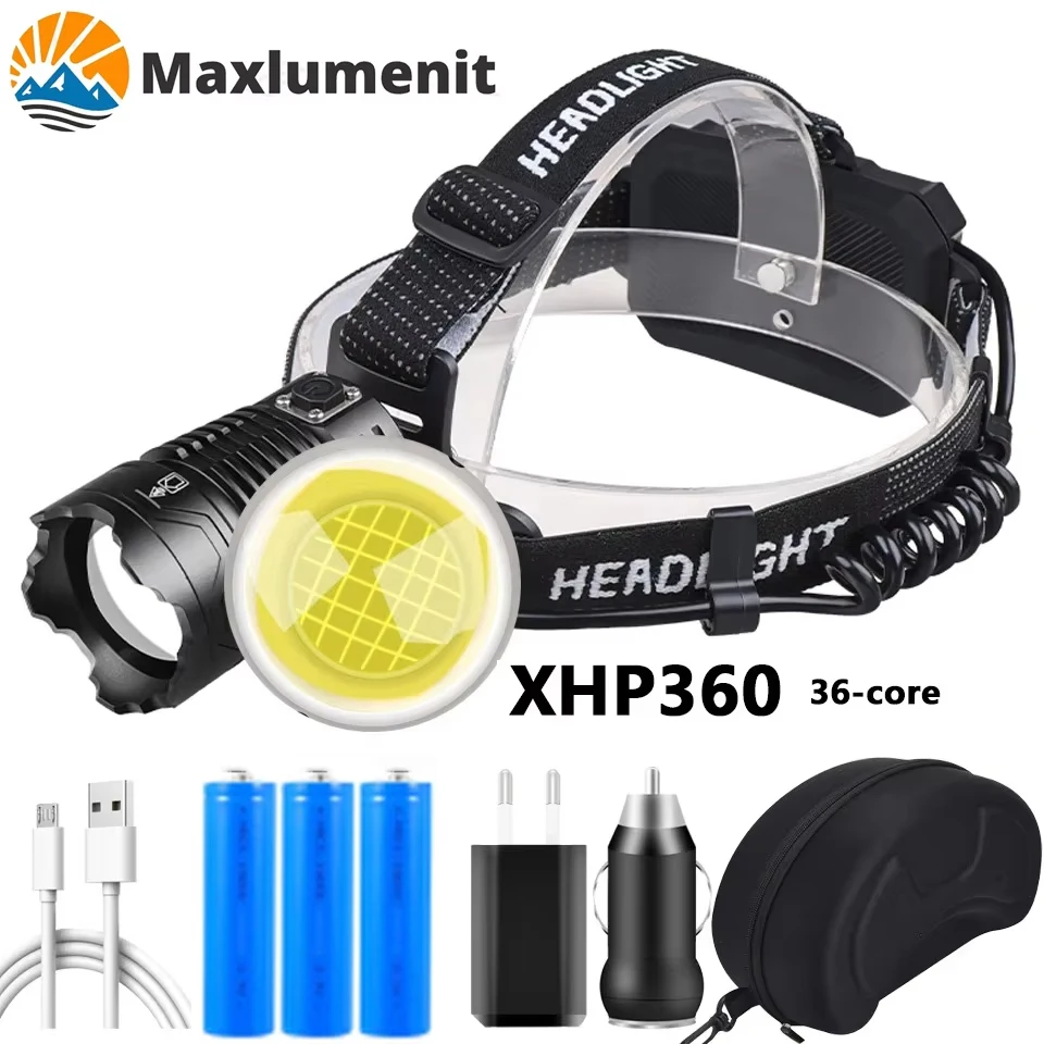 슈퍼 밝은 XHP360/XHP90 고전력 Led 전조등 Zoomable 보조베터리 ..
