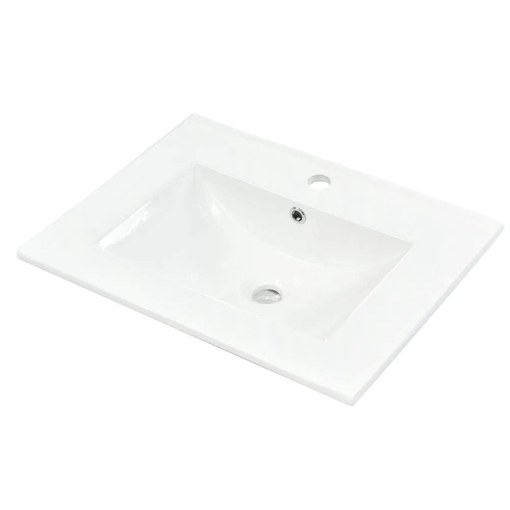 [Sink Only]24 Inch Modern Bathroom Vanity Modern White Bathroom Sink Rectangle Above Counter Porcelain Ceramic Vessel Vanity 3