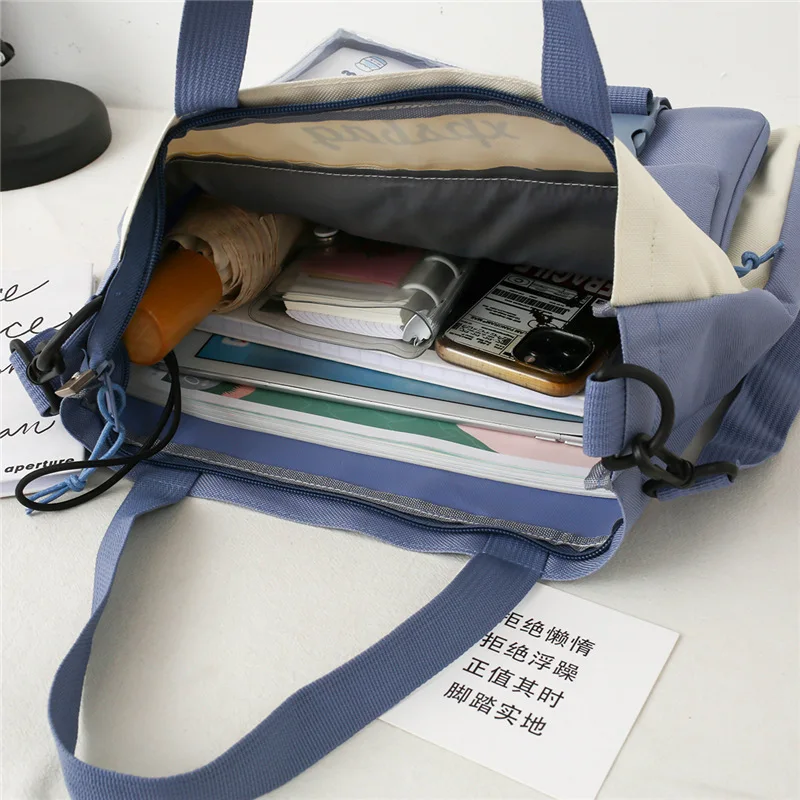 Canvas Woman Handbag Spans Large Capacity Collapsible Student Cute Sticker Tote Bag Zipper Tote Bag Shopping Bag Book Bag Girl