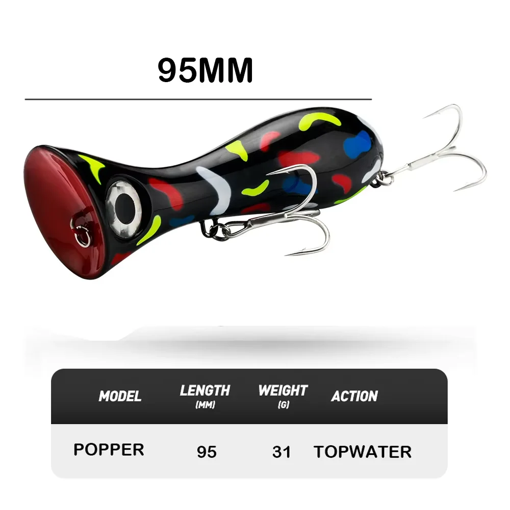 Enhanced Popper Fishing Lure - 95mm, 31g - Versatile Topwater Attractant for Freshwater & Saltwater Angling