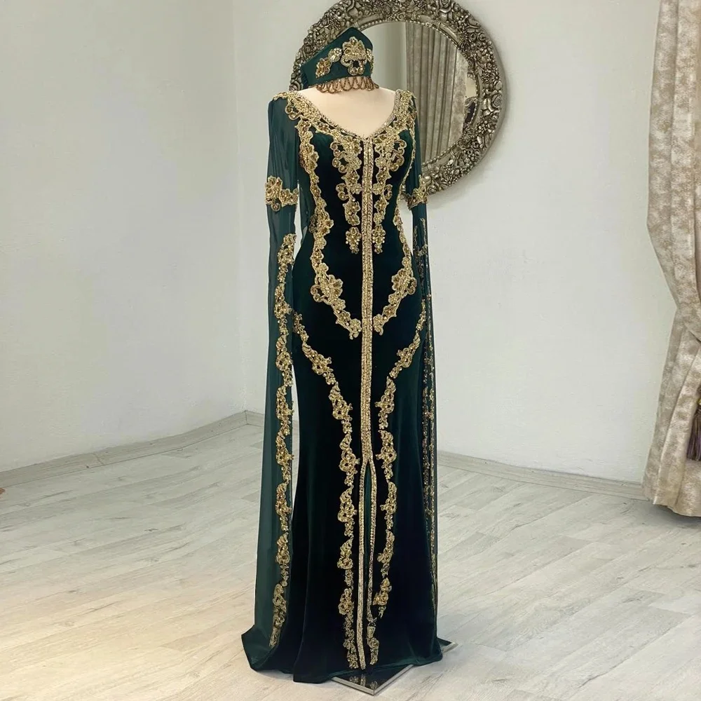 فساتين سهرة إسلامية قفطان مغربي باللون الأزرق المخ...