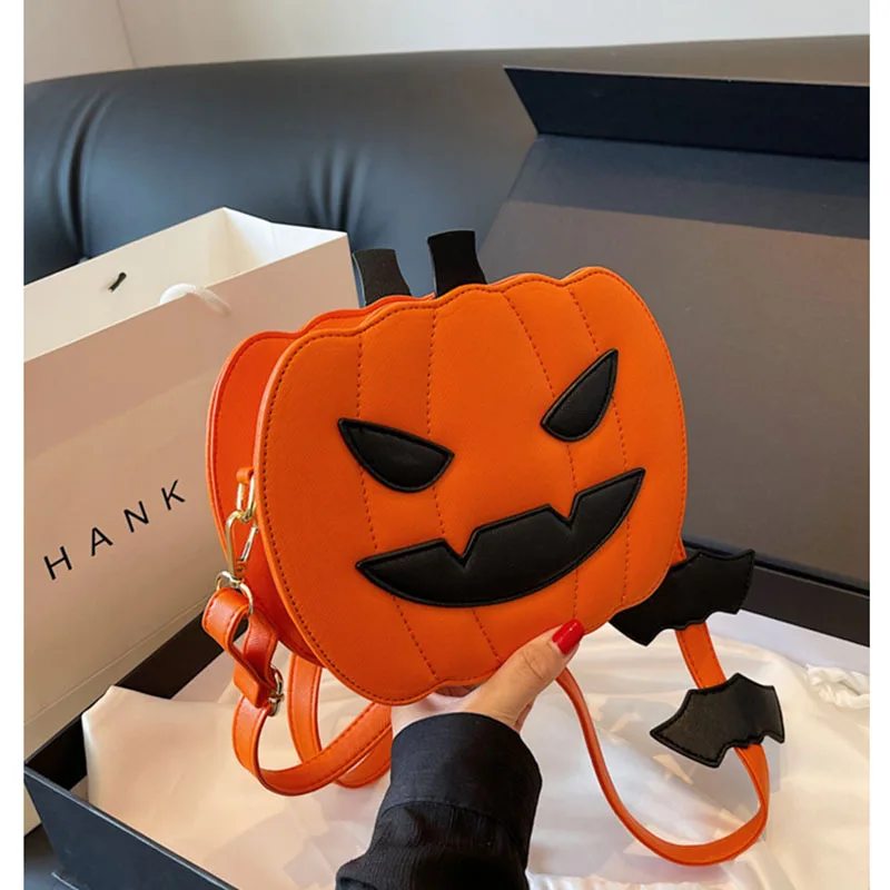 

2023 Fashion Pumpkin Bag Halloween Fun Shoulder Underarm Harajuku Tote Bag Women Unique Crossbody PU Leather Bag