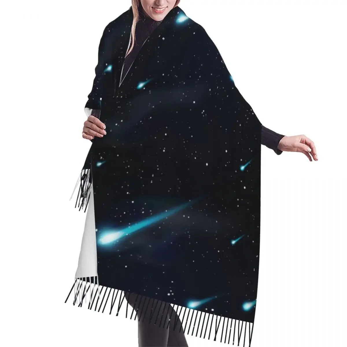 

Autumn Winter Warm Scarves Falling Stars Meteors Starry Night Sky Fashion Shawl Tassel Scarves Wrap Neck Headband Hijabs Stole