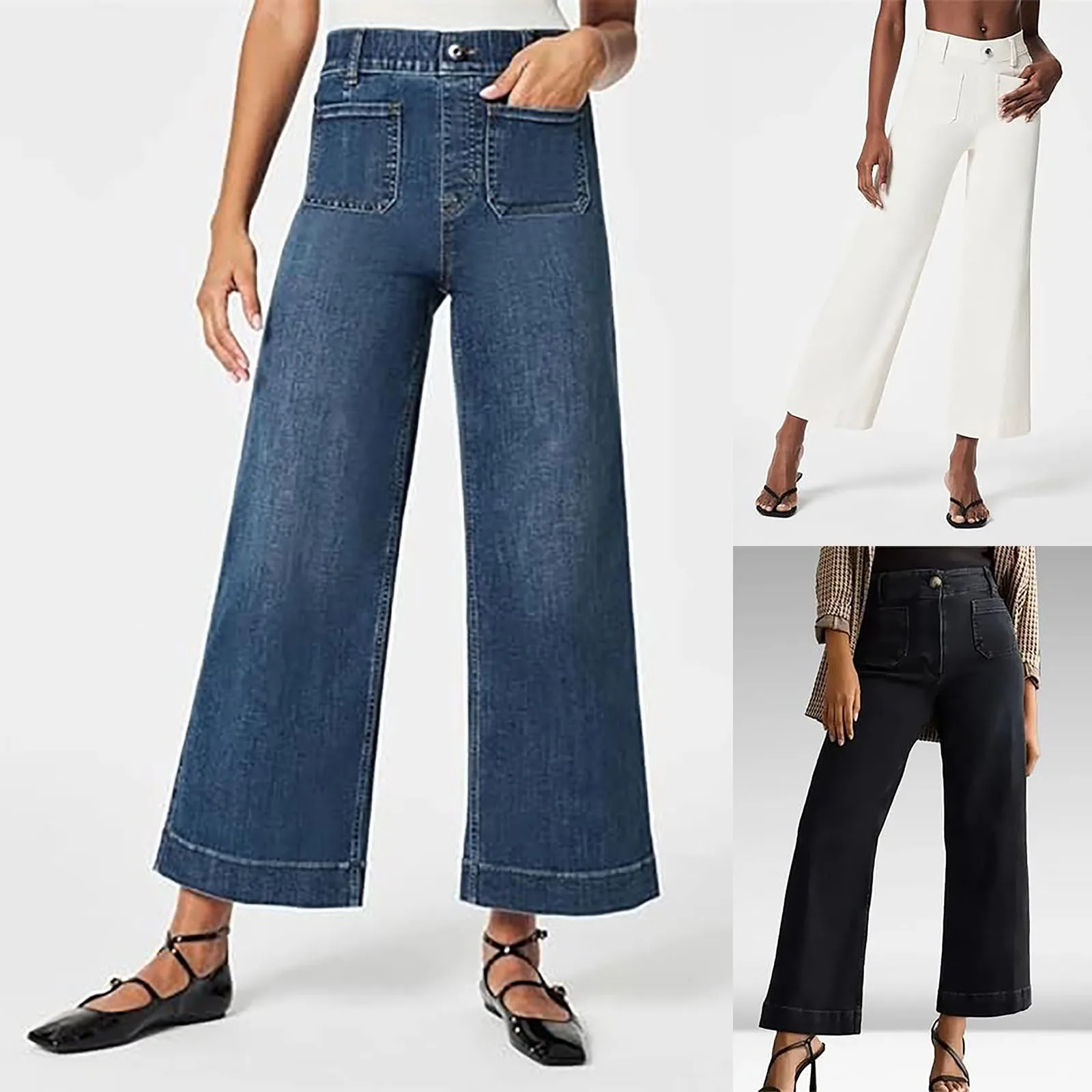 

Women's Jeans High Waist Stretch Flare Hem Multi Pockets Solid Color Retro Loose Trousers Commuting Travel Pants