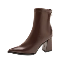 Autumn Winter Fashion Pointed Toe Ankle Boots Women Zippers Thick Heels Shoes Street Style Banquet Party Short Botas Mujer - Image 6