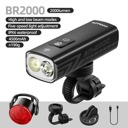 High - Performance 2000 Lumens Bike Headlight with Type - C Charging, Aluminum Alloy Construction (BR2000 and Taillight)