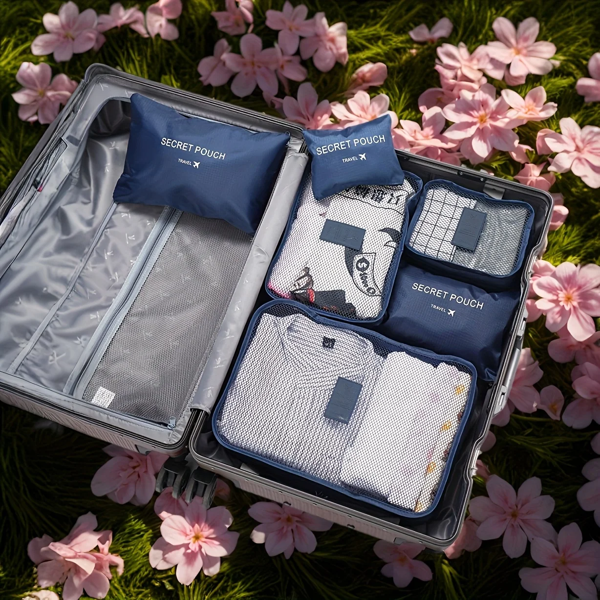 Enhanced Travel Packing Cubes Set - 6-Piece Polyester Organizer for Clothes, Undergarments, and Accessories