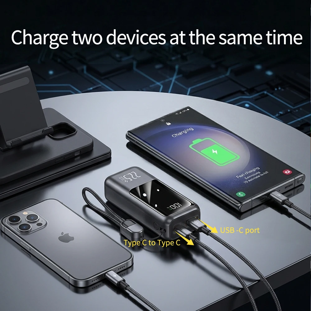 Power Bank da 22.5W 10000mAh con Ricarica Rapida, Caricabatterie Portatile con Cavo Type-C Integrato, Batteria Esterna PD QC3.0 per iPhone Samsung - Image 3