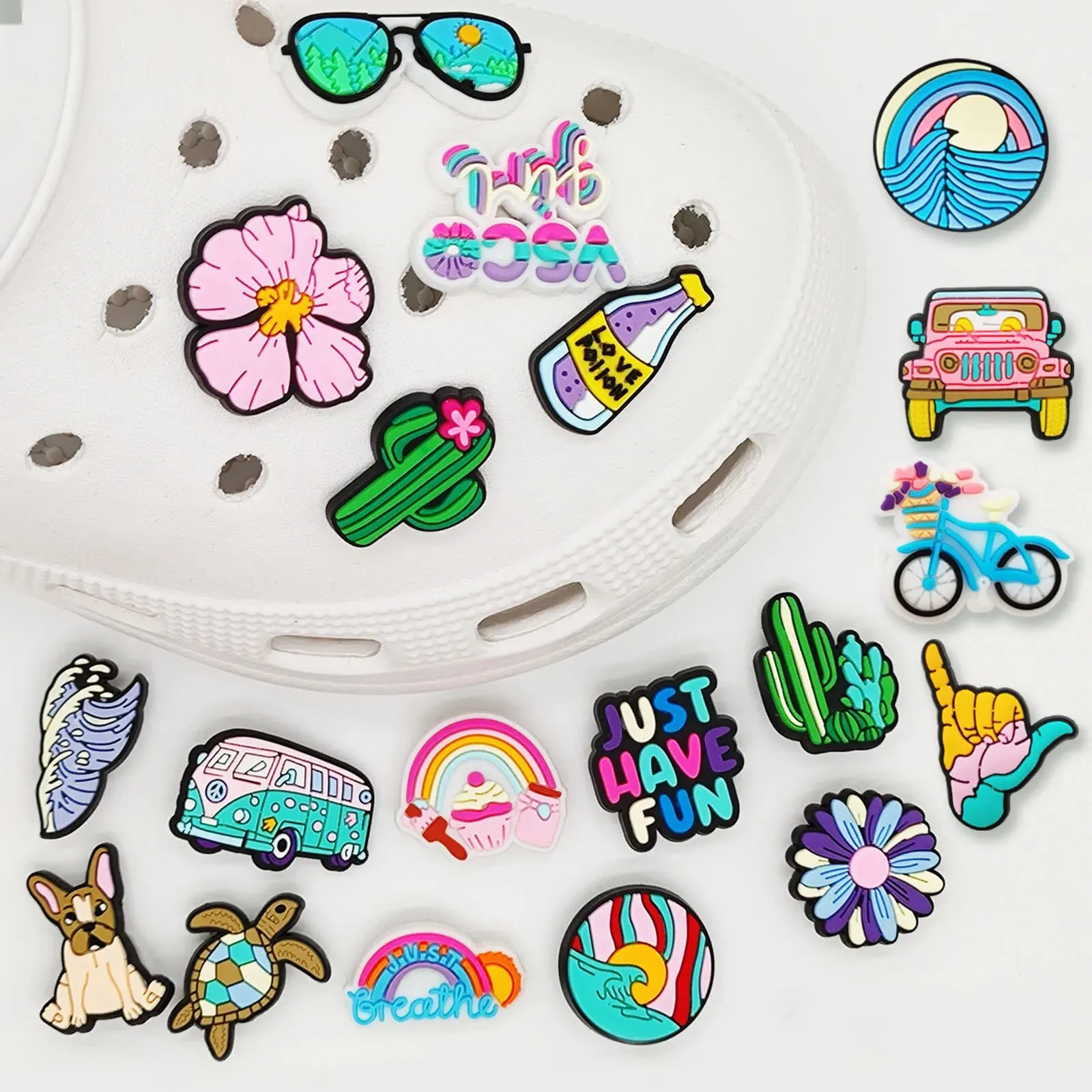 Shoe Charms 25Pcs Summer Collection Theme Shoe Charms For Bubble Slides Sandals