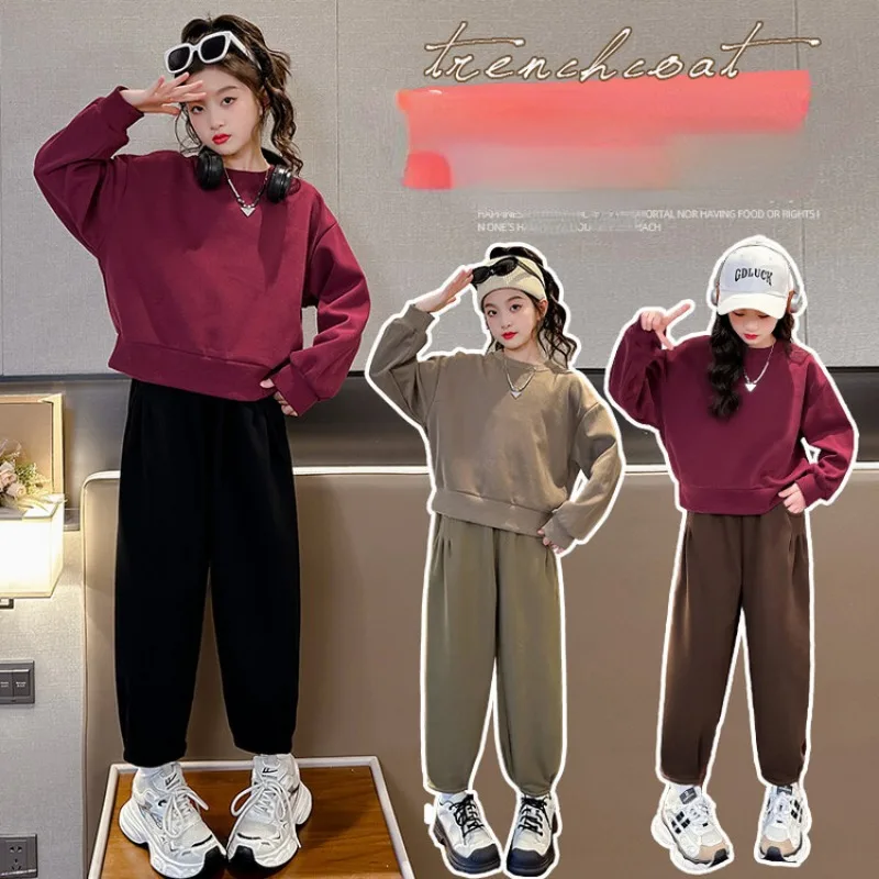 

Girls 2023 New Spring Suits Youth Teenage Girls Korean Style Loose Fashionable Trend Two piece Sets 5-15 Years Girls Clothes