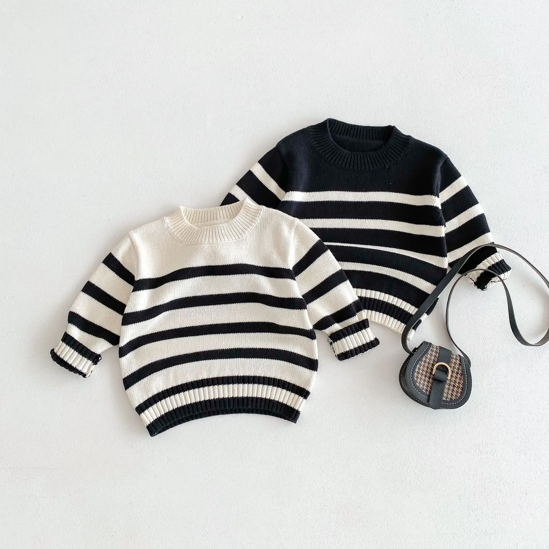 

Autumn Children Striped Knitted Long Sleeve Sweater Fashion Boy Girl Cotton Knit Pullover Shirt Baby Warm Tops Casual Knitwear