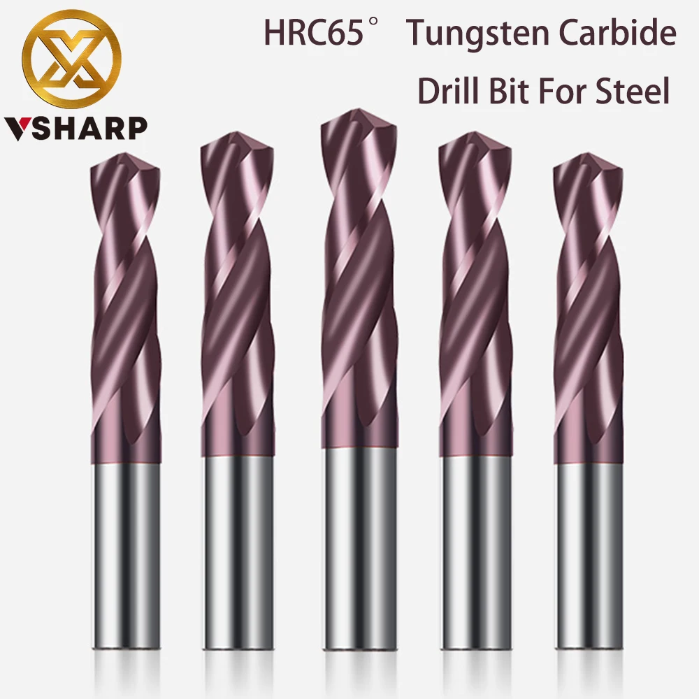 Drill Bit Vsharp HRC65&deg; Solid Carbide Twist Tungsten Steel Alloy with Nano Coating for Cast Iron Alloy Stainless Steel