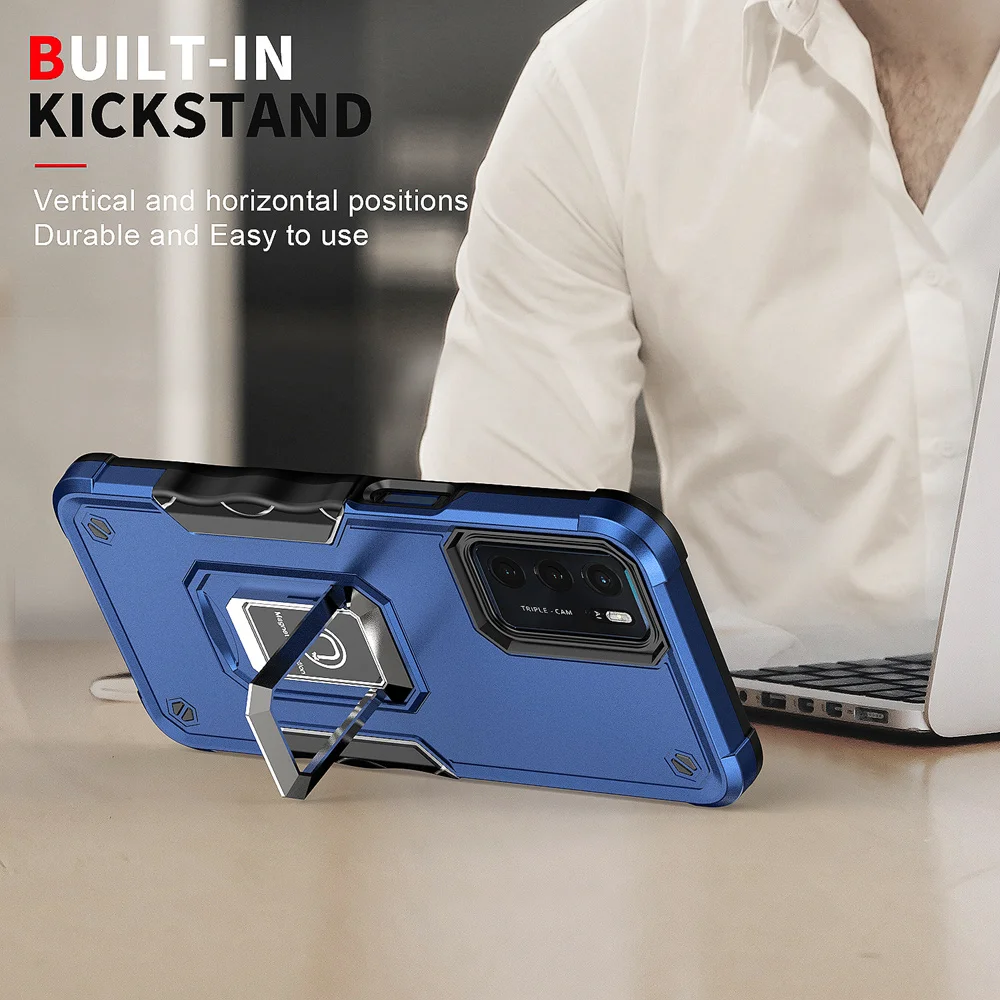 KEYSION stoßfeste Rüstungshülle für OPPO A16 A16S A74 A95 4G, Silikon + PC-Ring-Ständer, Telefon-Rückseite für OPPO Reno 6 5G 6_voghion.com
