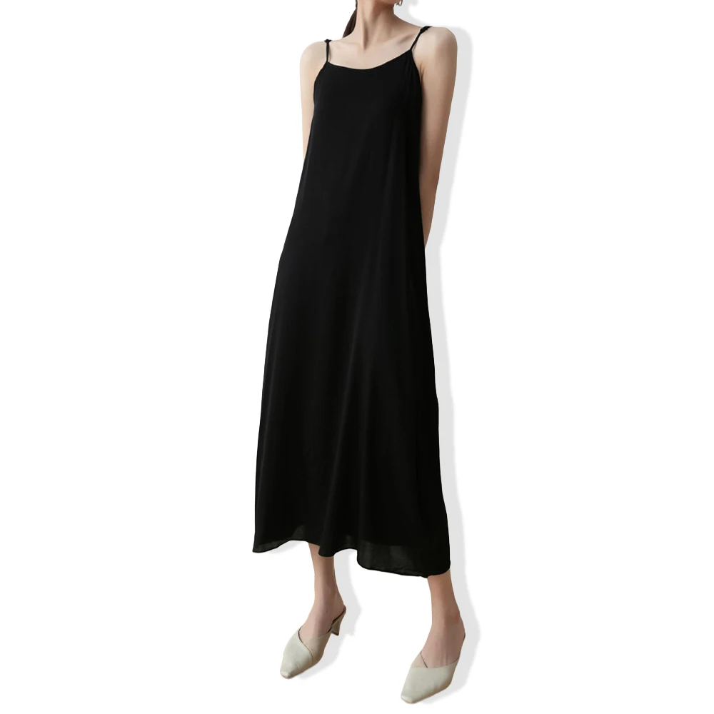 Abbigliamento Estivo Casual da Donna, 95% Seta di Gelso Naturale, Abito in Raso Qiao Doppio Elastico con Spalline Regolabili - immagine 2