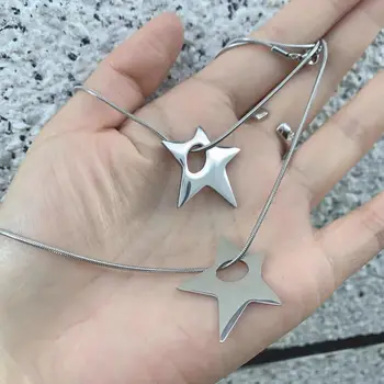 Y2K Irregular Hollow Star Pendant Stainless Steel Necklace for Women Men Unisex Punk Hip Hop 2023 Trending Neck Chain Jewelry 1
