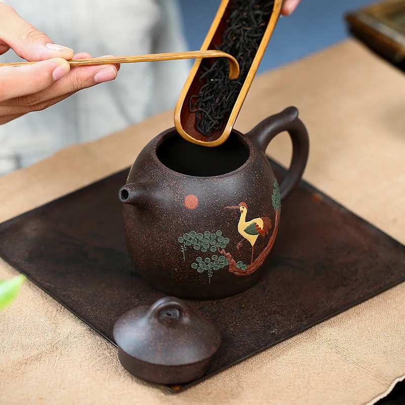 Chinese Style Yixing Raw ore black gold sand Purple Clay Teapot, Kung Fu Household Teaware, Pure Handmade, 350cc , Tea Pots, 1Pc