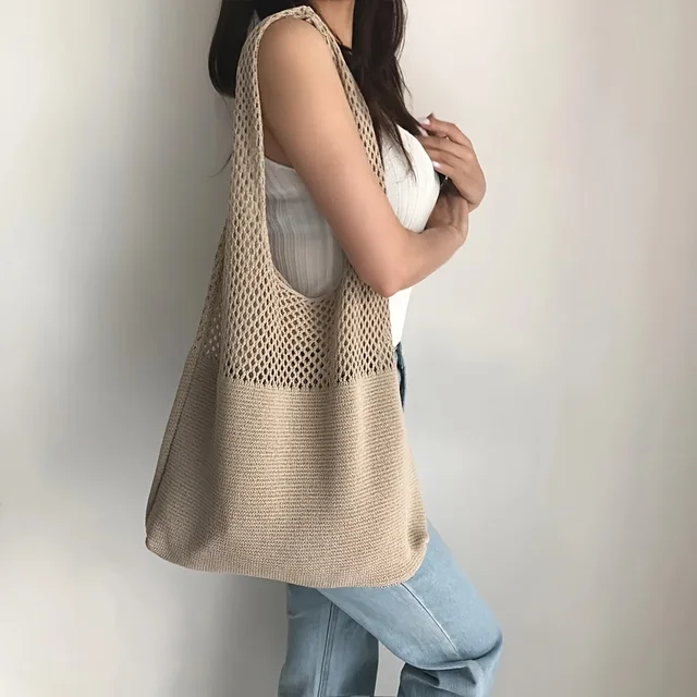 Large Capacity Retro Hollow Crochet Bag - Spacious Interior with Ample Room for Daily Essentials, Ideal for Grocery Shopping, Tr 1