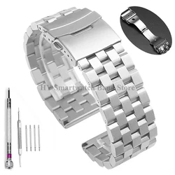 Luxury Solid Stainless Steel Watch Bracelet with Double Safety Buckle - 20mm (Solid - Silver)