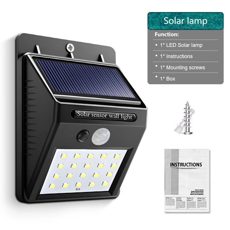 Solar-Powered LED Motion Sensor Outdoor Light, IP68 Waterproof Wall and Street Lamp