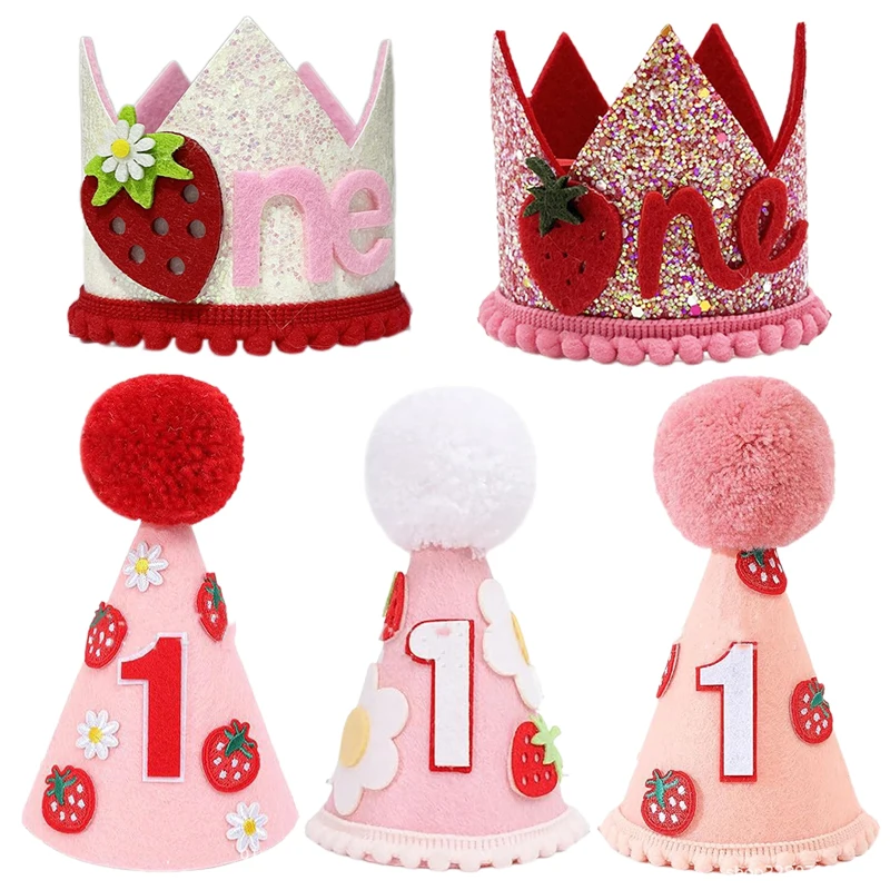 Erdbeere 1. Geburtstag Hut Mini Nummer Stirnband für Mädchen Erwachsene Jahrestag Mütze Geburtstag Baby Shower Party Dekoration Hüte
